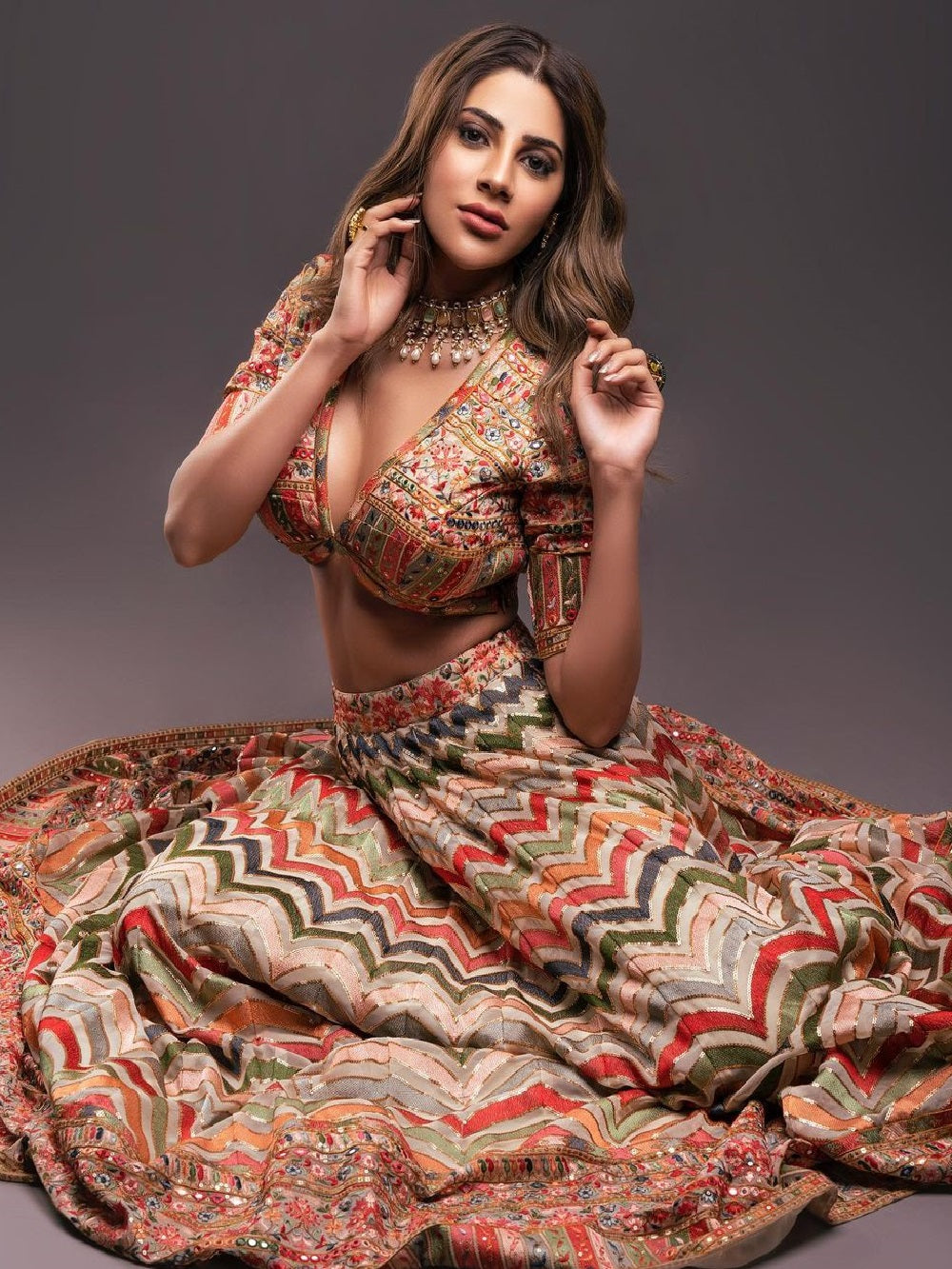 Multi Color Thread & Sequins Embroidery Work Georgette Heavy Lehenga Choli Set With Dupatta