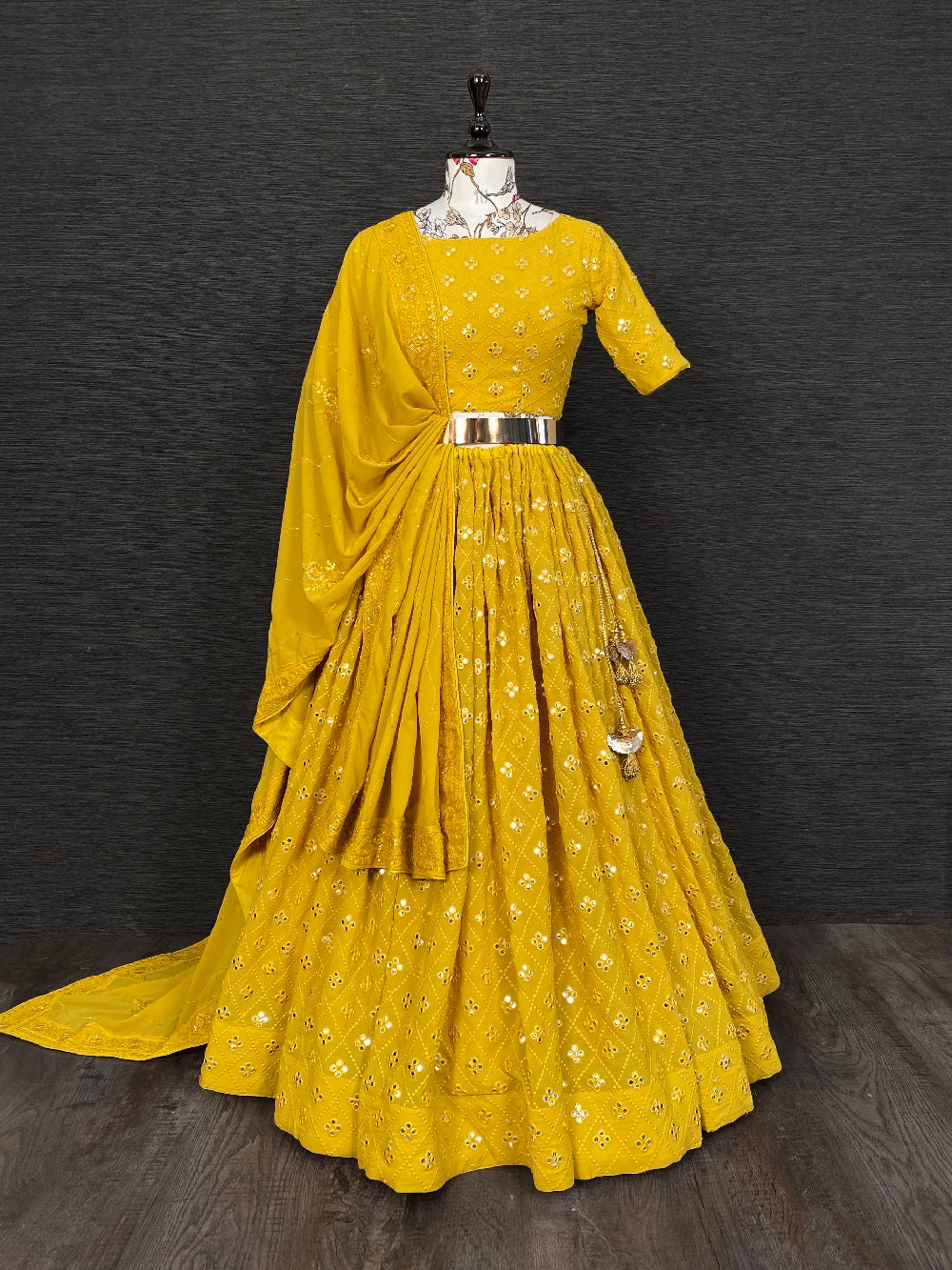 Yellow Color Embroidered Georgette Lehenga Sets