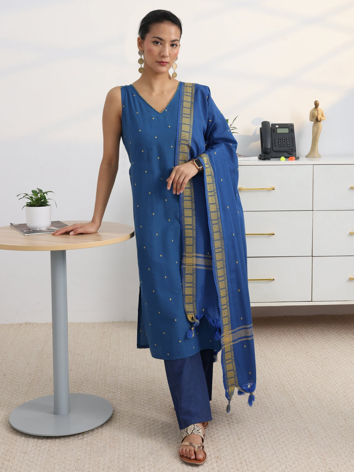Mameraa Cobalt Blue Straight Suit Set