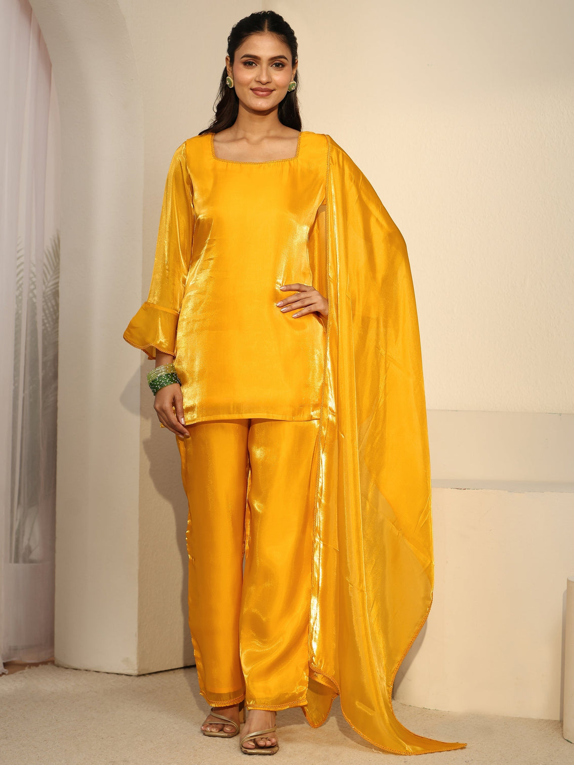 Mameraa Sunshine Yellow Short Kurta Suit Set - Mameraa