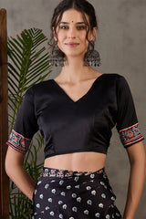 Admirable Black Ajrakh Printed Semi Modal Silk Saree With Lagniappe Blouse Piece
