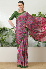Enigmatic Dark Pink Ajrakh Printed Semi Modal Silk Saree With Alluring Blouse Piece