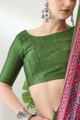 Enigmatic Dark Pink Ajrakh Printed Semi Modal Silk Saree With Alluring Blouse Piece
