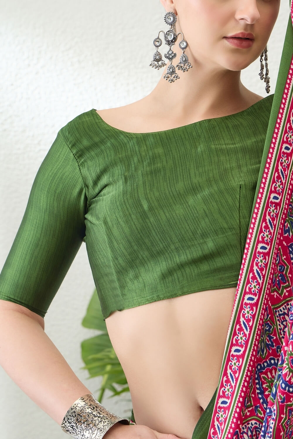 Enigmatic Dark Pink Ajrakh Printed Semi Modal Silk Saree With Alluring Blouse Piece