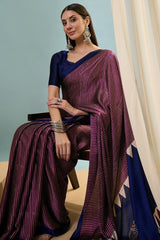 Extraordinary Wine Ajrakh Printed Semi Modal Silk Saree With Gorgeous Blouse Piece