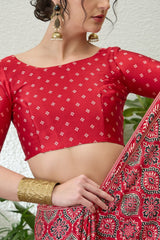 Exuberant Maroon Ajrakh Printed Semi Modal Silk Saree With Glittering Blouse Piece
