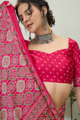 Snazzy Dark Pink Ajrakh Printed Semi Modal Silk Saree With Serendipity Blouse Piece
