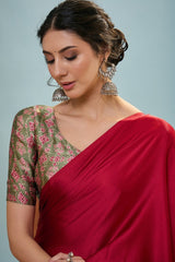 Hypnotic Red Ajrakh Printed Semi Modal Silk Saree With Nemesis Blouse Piece