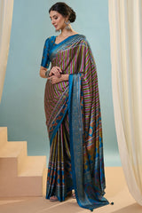 Fragrant Green Ajrakh Printed Semi Modal Silk Saree With Charismatic Blouse Piece