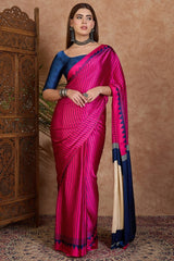 Evanescent Dark Pink Ajrakh Printed Semi Modal Silk Saree With Energetic Blouse Piece