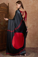 Palimpsest Black Ajrakh Printed Semi Modal Silk Saree With Lovely Blouse Piece