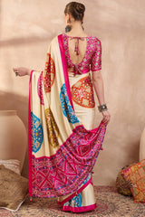 Glowing Beige Ajrakh Printed Semi Modal Silk Saree With Breathtaking Blouse Piece