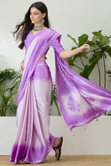 Scrupulous Lavender Digital Printed Satin Silk Saree With Cynosure Blouse Piece
