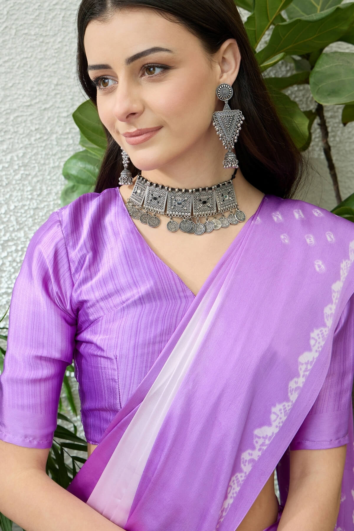 Scrupulous Lavender Digital Printed Satin Silk Saree With Cynosure Blouse Piece