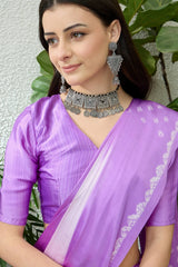 Scrupulous Lavender Digital Printed Satin Silk Saree With Cynosure Blouse Piece
