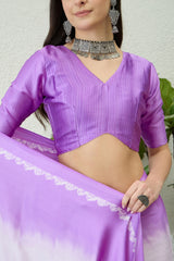 Scrupulous Lavender Digital Printed Satin Silk Saree With Cynosure Blouse Piece