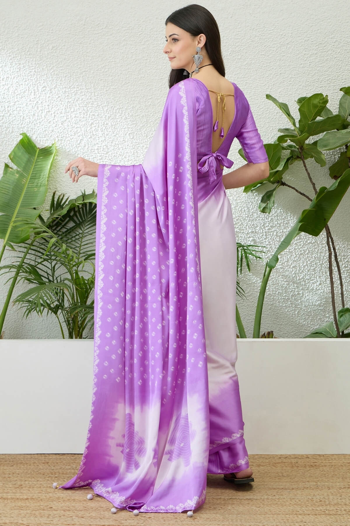 Scrupulous Lavender Digital Printed Satin Silk Saree With Cynosure Blouse Piece