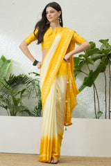 Verdant Yellow Digital Printed Satin Silk Saree With Mellifluous Blouse Piece