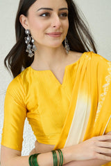 Verdant Yellow Digital Printed Satin Silk Saree With Mellifluous Blouse Piece