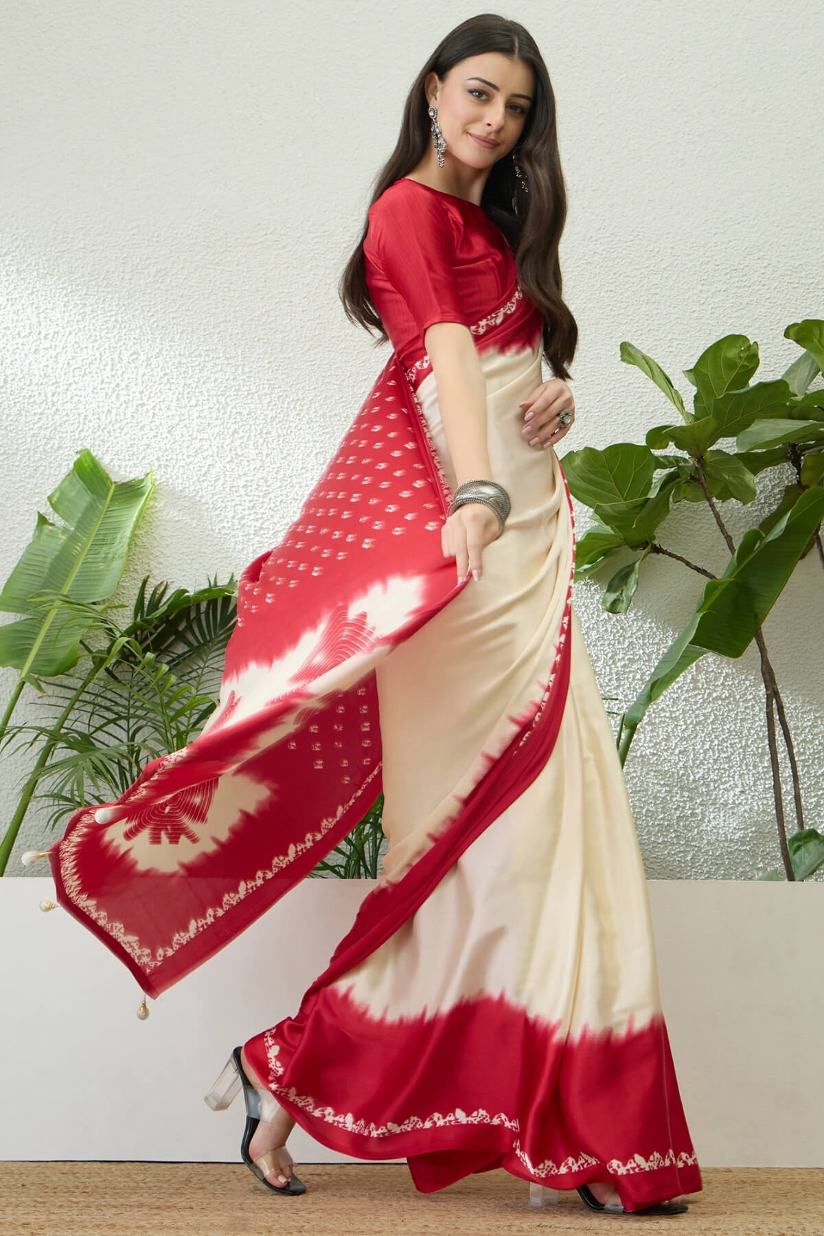 Sophisticated Maroon Digital Printed Satin Silk Saree With Eclat Blouse Piece