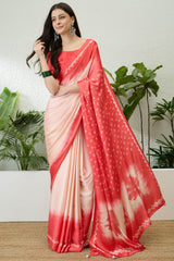 Smart Pink Digital Printed Satin Silk Saree With Whimsical Blouse Piece