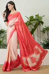 Smart Pink Digital Printed Satin Silk Saree With Whimsical Blouse Piece
