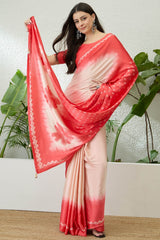 Smart Pink Digital Printed Satin Silk Saree With Whimsical Blouse Piece