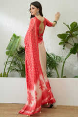 Smart Pink Digital Printed Satin Silk Saree With Whimsical Blouse Piece