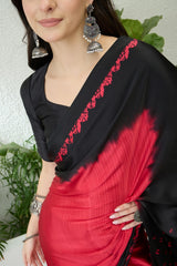 Beautiful Red Digital Printed Satin Silk Saree With Grandiose Blouse Piece
