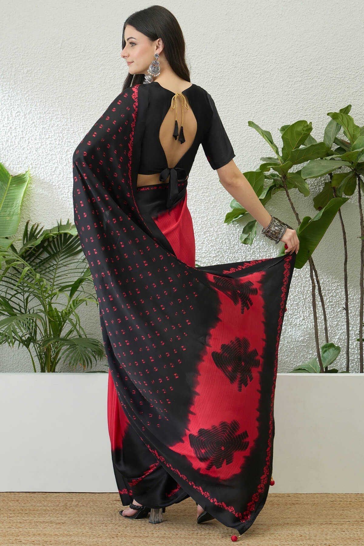 Beautiful Red Digital Printed Satin Silk Saree With Grandiose Blouse Piece