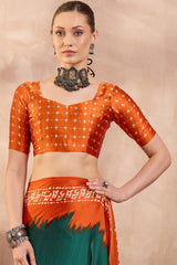 Rhapsody Rama Ajrakh Printed Semi Modal Silk Saree With Staggering Blouse Piece