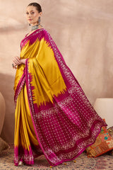 Panoply Yellow Ajrakh Printed Semi Modal Silk Saree With Seraglio Blouse Piece