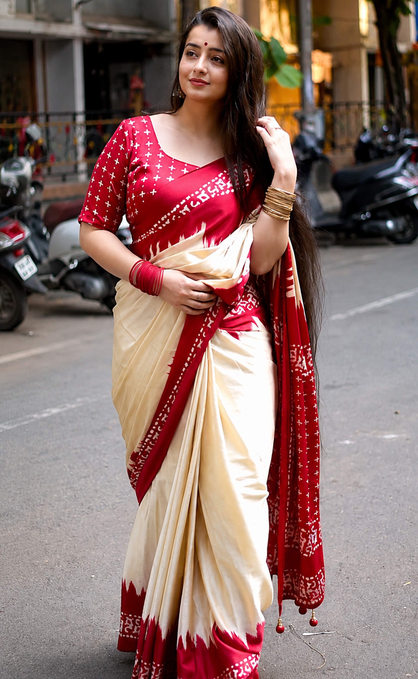 Chahat Pandey In Beige Satin Silk Saree