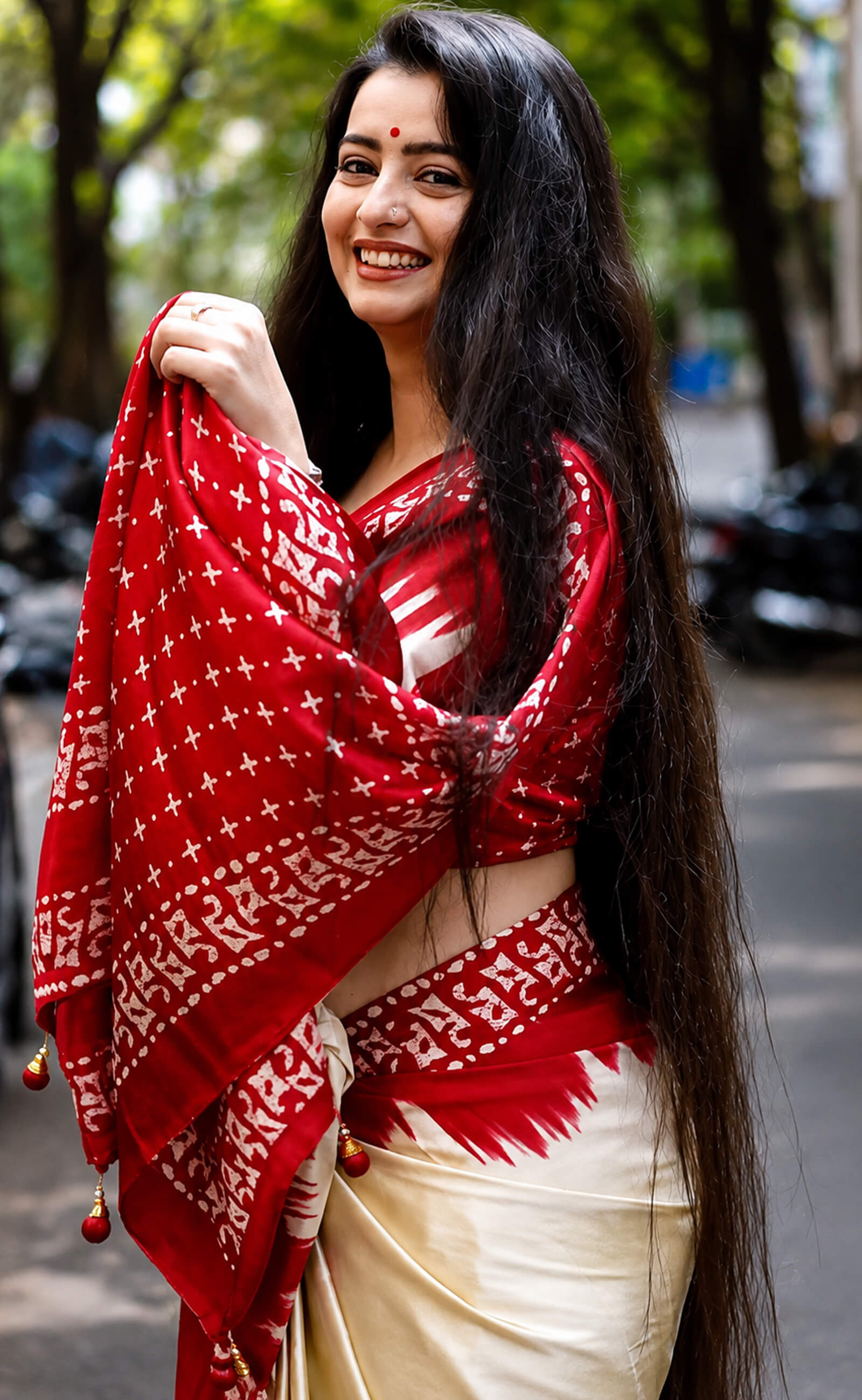 Chahat Pandey In Beige Satin Silk Saree