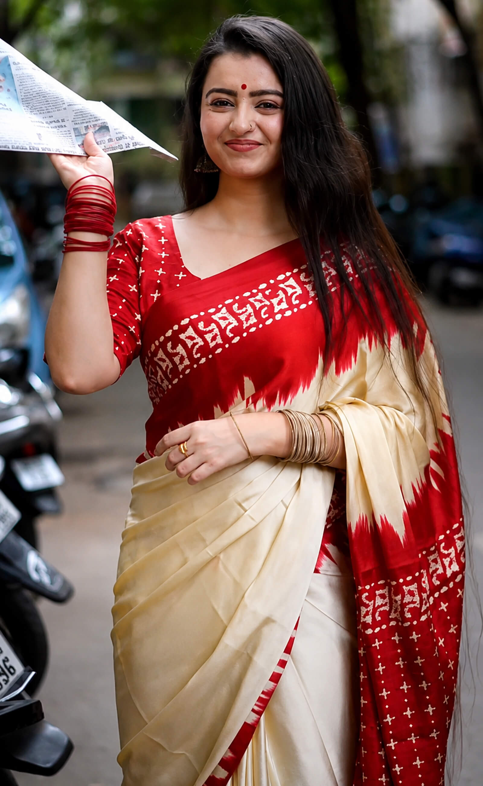 Chahat Pandey In Beige Satin Silk Saree