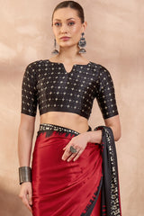 Improbable Red Ajrakh Printed Semi Modal Silk Saree With Demure Blouse Piece