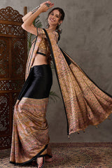 Scintilla Black Ajrakh Printed Semi Modal Silk Saree With Splendiferous Blouse Piece