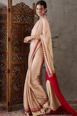 Ratatouille Beige Ajrakh Printed Semi Modal Silk Saree With Lissome Blouse Piece