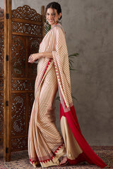 Ratatouille Beige Ajrakh Printed Semi Modal Silk Saree With Lissome Blouse Piece
