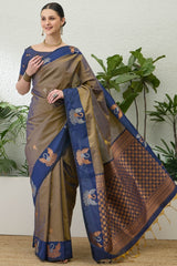 Flattering Mustard Pure Zari Weaving Banarasi Silk Saree With Glorious Blouse Piece