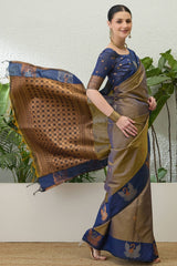 Flattering Mustard Pure Zari Weaving Banarasi Silk Saree With Glorious Blouse Piece