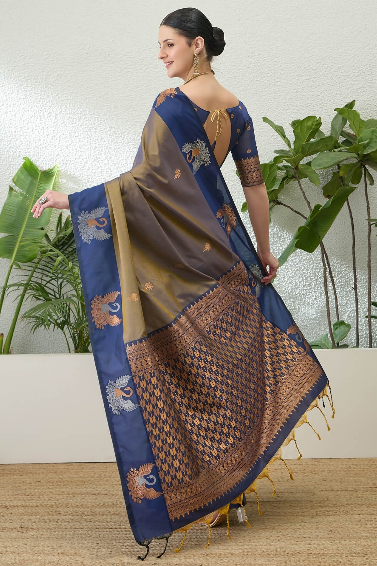 Flattering Mustard Pure Zari Weaving Banarasi Silk Saree With Glorious Blouse Piece