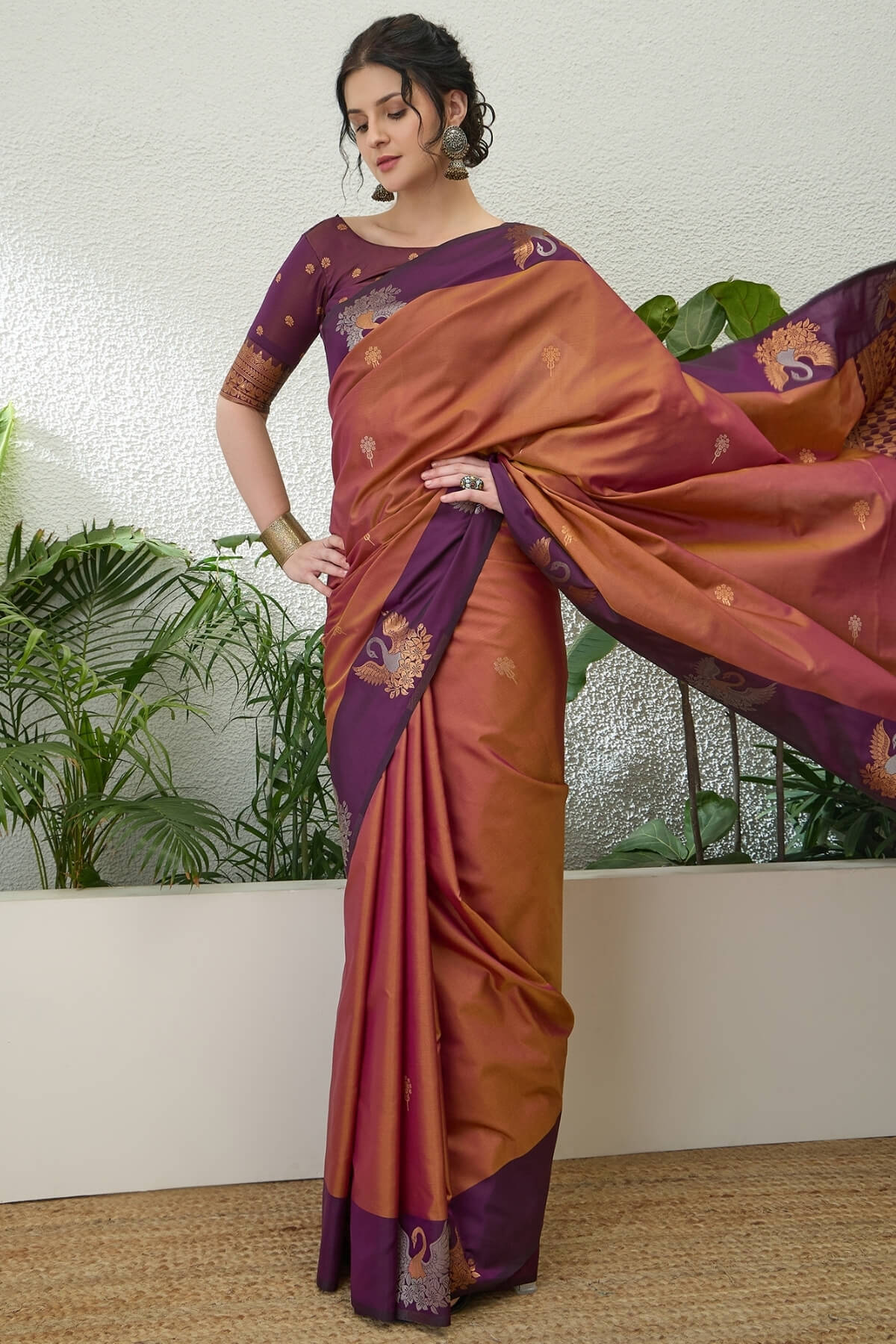 Devastating Brown Pure Zari Weaving Banarasi Silk Saree With Desuetude Blouse Piece