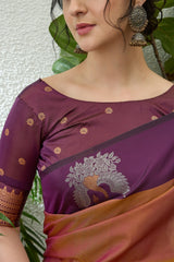 Devastating Brown Pure Zari Weaving Banarasi Silk Saree With Desuetude Blouse Piece