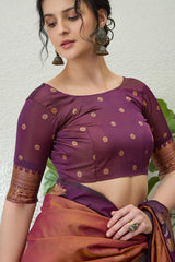 Devastating Brown Pure Zari Weaving Banarasi Silk Saree With Desuetude Blouse Piece