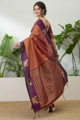 Devastating Brown Pure Zari Weaving Banarasi Silk Saree With Desuetude Blouse Piece