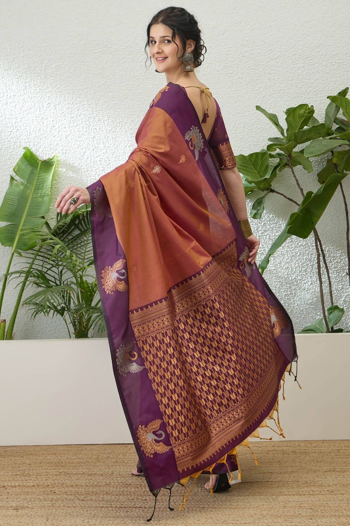 Devastating Brown Pure Zari Weaving Banarasi Silk Saree With Desuetude Blouse Piece
