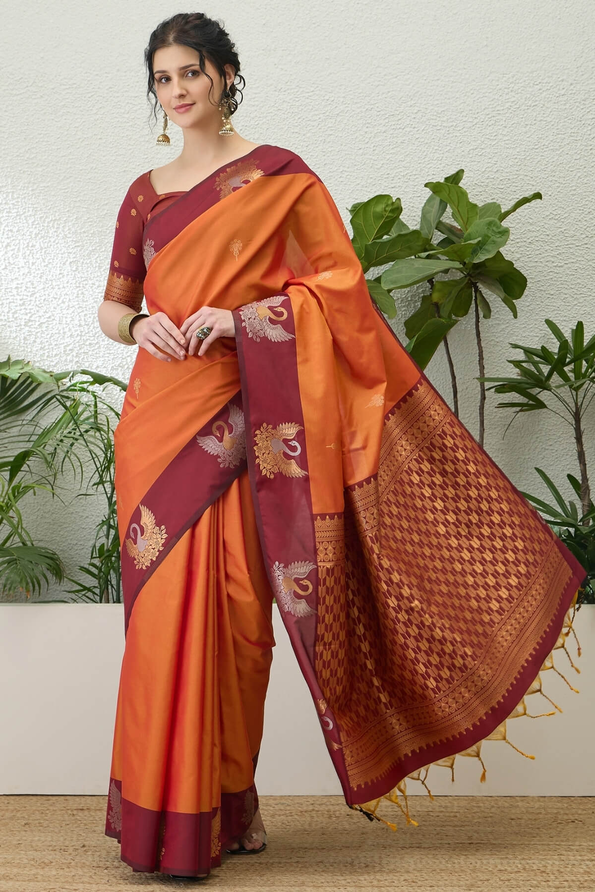 Supernal Orange Pure Zari Weaving Banarasi Silk Saree With Evocative Blouse Piece