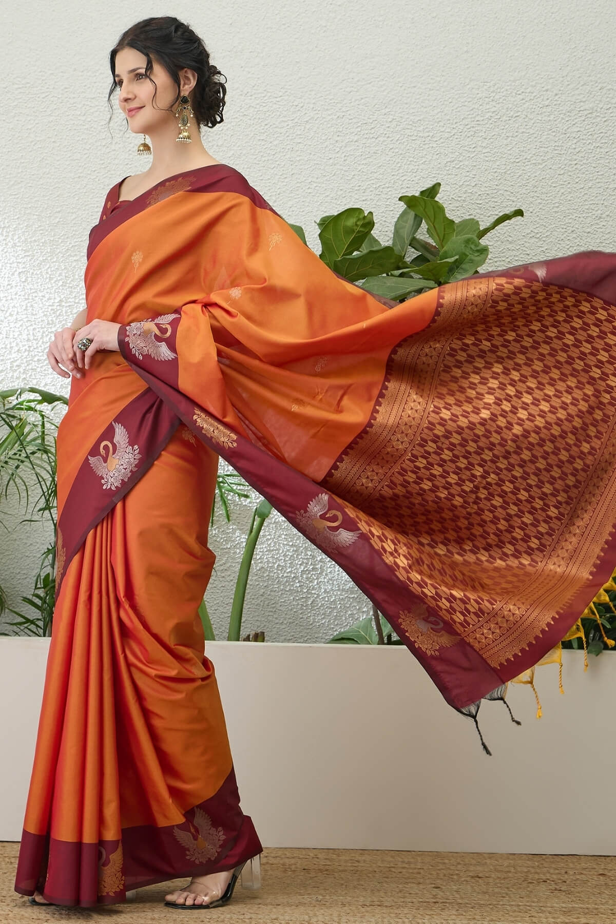 Supernal Orange Pure Zari Weaving Banarasi Silk Saree With Evocative Blouse Piece