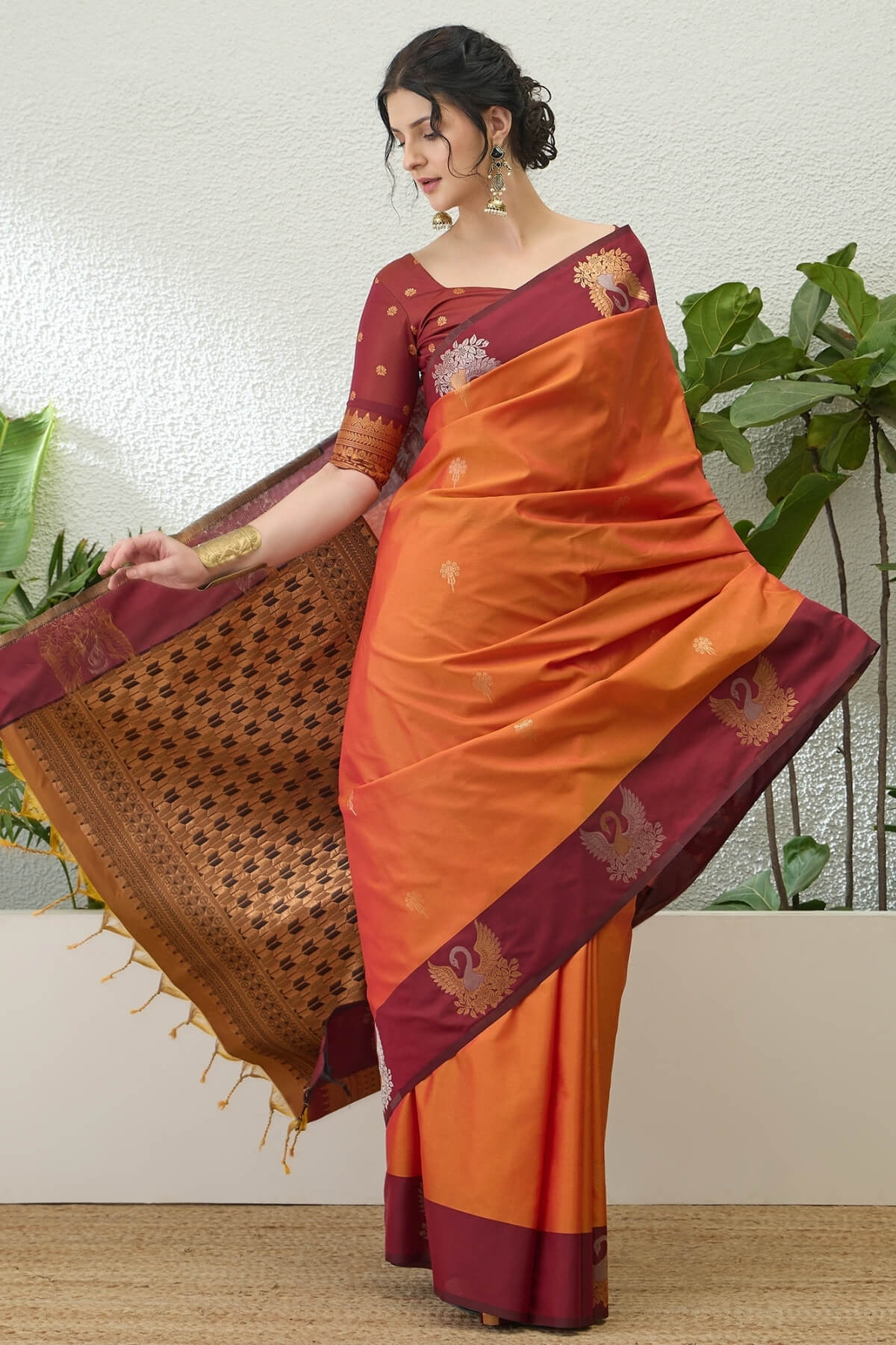 Supernal Orange Pure Zari Weaving Banarasi Silk Saree With Evocative Blouse Piece